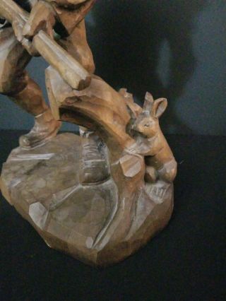 Holz Schnitzerei by Franz Barthels Oberammergau German Hunter w/Rabbit 14 Inches 3
