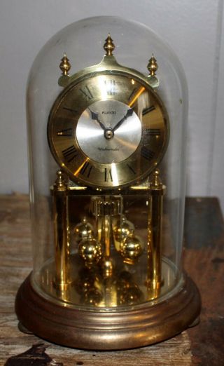 Vintage Kundo Anniversary Clock W/ Glass Dome Germany