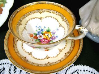 Crown Staffordshire Tea Cup And Saucer Floral Rose Yellow Teacup Wide Mouth