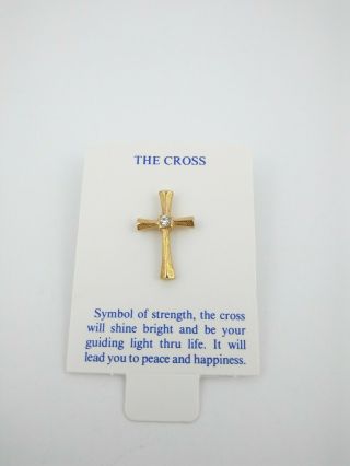 The Cross Gold Tone Small Church Religious Lapel Pin Tie Tack Brooch Cz Stone