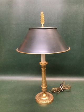 Fine Vintage Antique Brass Desk Lamp W/ Black Tole Shade Gold Wash