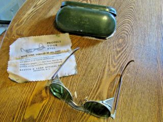 Vintage Bausch & Lomb Aviator Motorcycle Goggles Safety Glasses Green Tint &case
