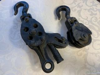 Vintage Block And Tackle Double Metal Pulleys With Break