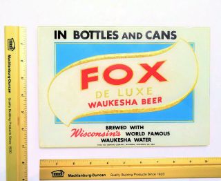 Rare Vintage Fox De Luxe Waukesha Beer Advertising Bar Sign - No.  3004