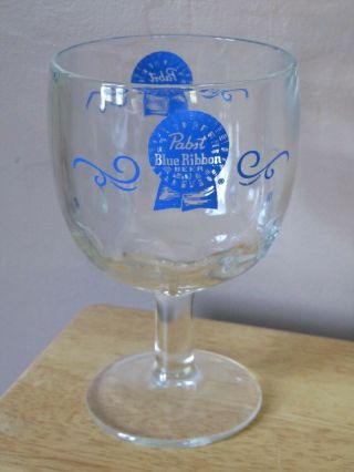 Vintage Pabst Blue Ribbon/pbr Footed Glass Goblet Thumbprint Glass 6 " Tall