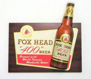 Rare Vintage Fox Head Beer 3 - D Half Bottle Advertising Bar Sign