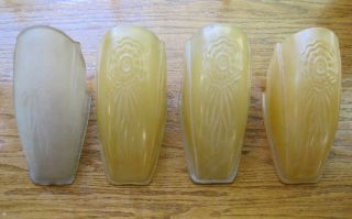 4 Vintage Frosted Art Deco Glass Slip Shades For Sconces Or Ceiling Fixture