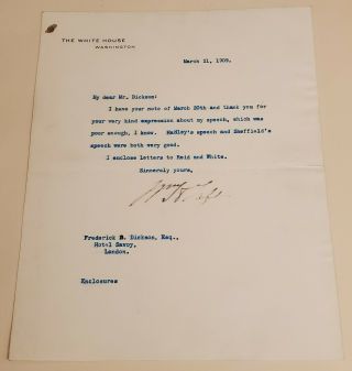 William Howard Taft Signed Letter About Yale Speech.