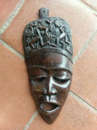 Large Hand Carved Wood African Wall Mask Tall 18