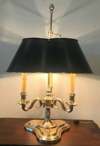 Rare Vintage French Empire Brass Bouillotte 3 - Arm Table Lamp 3 - Sided Tole Shade