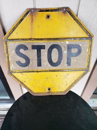 Vintage 1930s Yellow Porcelain Stop Sign.  18 " Coal Mine Or Railroad Use.