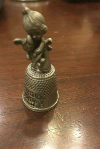 Precious Moments Chapel Pewter Thimble - Girl With Bunny Rabbit