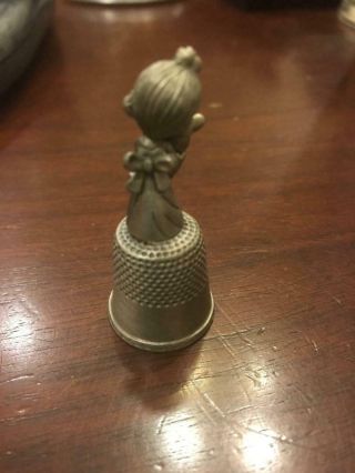 Precious Moments Chapel Pewter Thimble - Girl with Bunny Rabbit 2