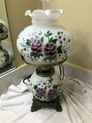 Hurricane Lamp W/ Hand Painted Purple Roses Gone With The Wind