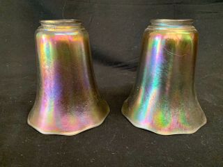 Nuart Carnival Art Glass Lamp Shades Signed Set Of 2 Marked