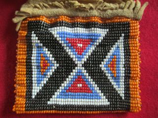 VINTAGE WESTERN NATIVE AMERICAN INDIAN BEADED LEATHER POUCH BAG BEAD 2