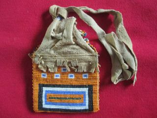 VINTAGE WESTERN NATIVE AMERICAN INDIAN BEADED LEATHER POUCH BAG BEAD 3