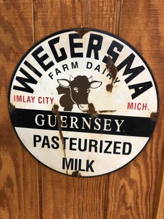 Vintage Wiegersma Farm Dairy Guernsey Pasteurized Milk Sign Imlay City,  Mich.