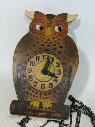 RARE Western Germany Helmut Kammerer Wagging Eyes Owl Cuckoo Clock Eames Era 2