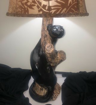 Vintage Black Panther Lamp Mid Century Modern Climbing Tree Branch Ceramic Table