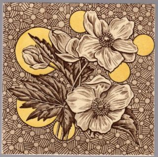 Sherwin & Cotton C1881 - White Poppies - Antique Aesthetic Movement Tile