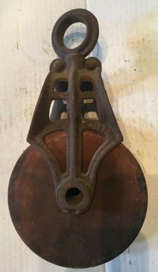 Vintage Wooden And Metal Barn Pulley Farm Tool Hay Trolley Myers Ney Ornate