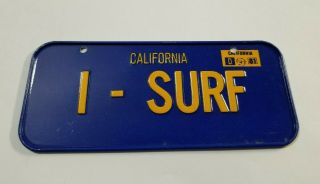 Vintage License Plate California I - Surf 1981 Premium Cereal Box Give Away Bike