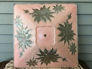 Vintage Ceiling Lamp Shade Light Cover Pink Square Glass Clear Floral Design