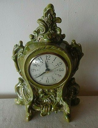 Mid Century Sessions Green & Gold Ceramic Shelf Mantle Clock