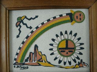 Vintage Native American Indian Rainbow Way Mexico Sand Picture Sun God
