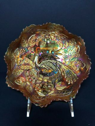 Gorgeous Vintage Fenton Marigold Peacock & Urn Carnival Glass Bowl