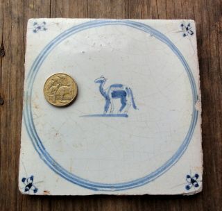 Early 18thc Dutch 5 " Square Blue Pattern Tile.  Camel.  Delft ??