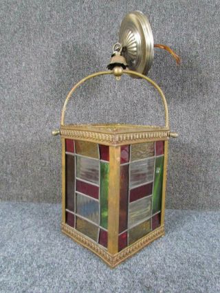 Antique 19thc.  American Victorian Aesthetic Leaded Hall Lamp