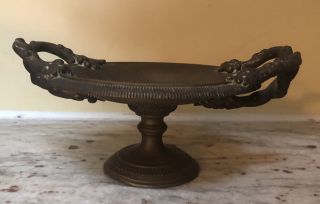 Antique Art Nouveau Bronze Compote With Leaves And Berries 6 1/8 "
