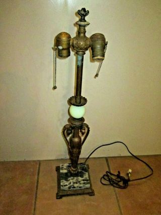 Antique Art Deco Table Lamp Cast Iron Marble Jadeite