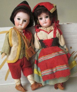 Vintage Bisque Italian Peasant Dolls Marked Italy