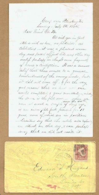 1864 Civil War Letter,  Petersburg Va To S Trenton Ny Soldier Friend Fred