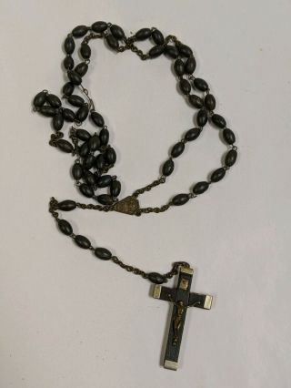 Antique Rosary Black Prayer Beads Wood Cross Crucifix Italy