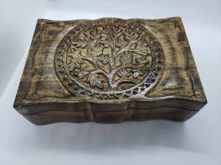 Carved Tree Of Life Wood Box Trinket Jewelry Keepsake Box
