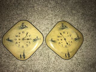 Vintage Nautical/wind Mill Metal Key - Wound Clock Set Made In U.  S.  A.