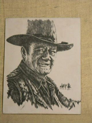 John Wayne Print 14 " X 11 " On Leather Suede By Sweet