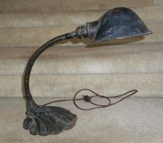Vintage Cast Iron Base Gooseneck Desk Table Lamp,  Stamped R.  B.  Co.  8625
