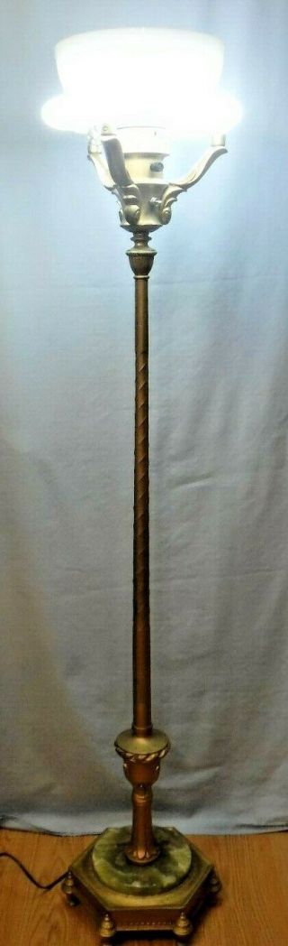 Mid Century Floor Lamp Colonial Premier Co.  Chicago Certified Green Marble Base 3