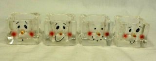 Set Of 4 Department 56 Snowman Head Face Ice Block Tealight Candle Holders - Ln