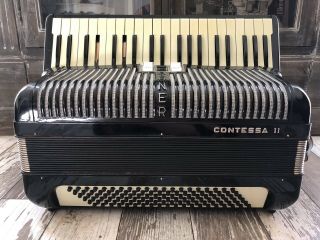 Hohner Contessa Ii Vintage Black Accordion Made In Germany W/ Case Needs Work