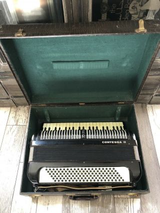 Hohner Contessa II Vintage Black Accordion Made in Germany w/ Case Needs Work 2