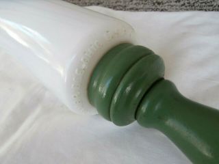 Antique Vintage 1920 ' s Imperial Wooden Green Handles Milk Glass Rolling Pin 3