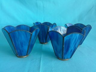 Set Of Four Vintage Blue Slag Glass Lampshades 2 1/4 Fitter