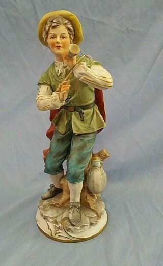 Vintage Kpm Porcelain Figurine Man On Log W/horn Shepherd? 13 " Tall