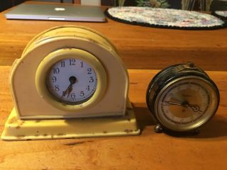 2 Vintage Alarm Clocks For Parts: Wiirshner Western Germany & A Celluloid Clock